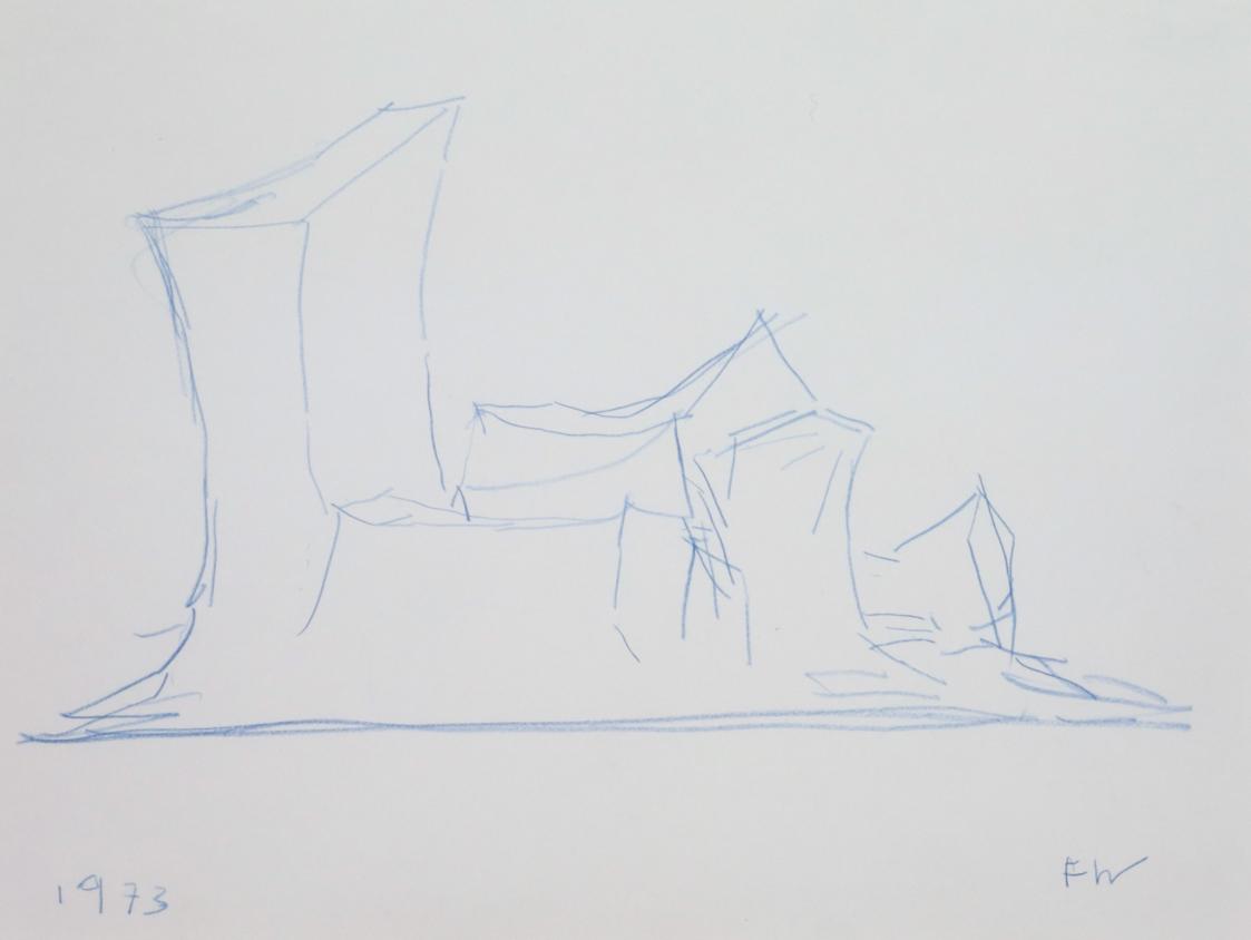 Fritz Wotruba, Liegende Figur, 1973, Blauer Buntstift auf Papier, Blattmaße: 29,8 × 39,8 cm, Be…