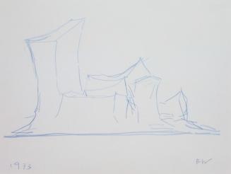 Fritz Wotruba, Liegende Figur, 1973, Blauer Buntstift auf Papier, Blattmaße: 29,8 × 39,8 cm, Be ...