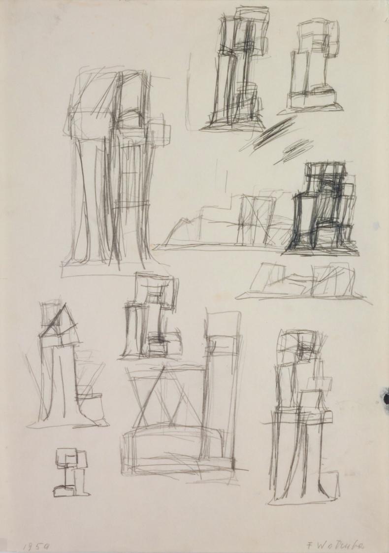 Hockende und liegende Figuren, 1959, Bleistift auf Papier, Blattmaße: 41,5 × 29,5 cm, Belvedere ...