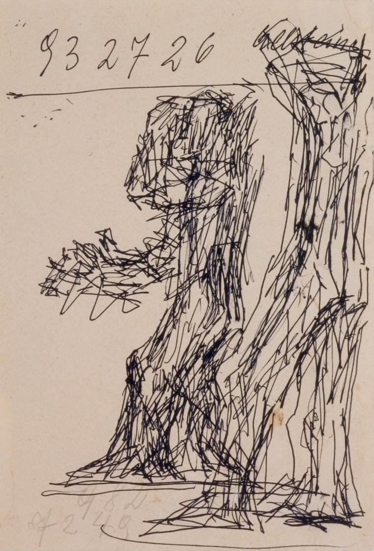 Fritz Wotruba, Zwei Figuren, 1971–1972, Schwarzer Kugelschreiber auf Papier, Blattmaße: 20 × 14…