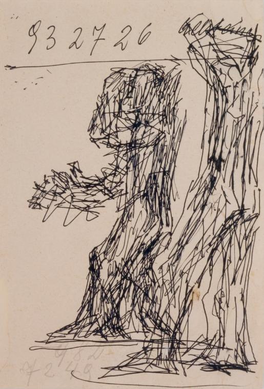 Fritz Wotruba, Zwei Figuren, 1971–1972, Schwarzer Kugelschreiber auf Papier, Blattmaße: 20 × 14…