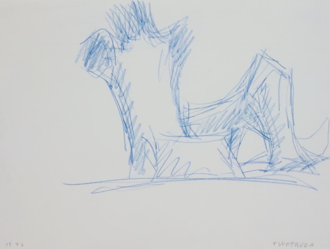 Fritz Wotruba, Sitzender Torso, 1972, Blauer Buntstift auf Papier, Blattmaße: 29,8 × 39,8 cm, B…