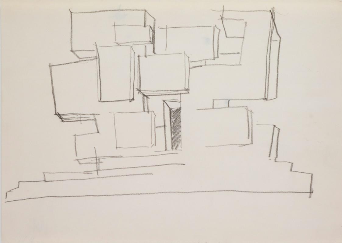 Fritz Wotruba, Skizze zu einer Architektur, 1966, Bleistift auf Papier, Blattmaße: 29,1 × 41,8  ...