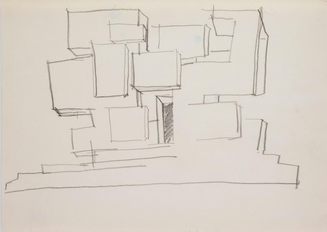 Fritz Wotruba, Skizze zu einer Architektur, 1966, Bleistift auf Papier, Blattmaße: 29,1 × 41,8 …