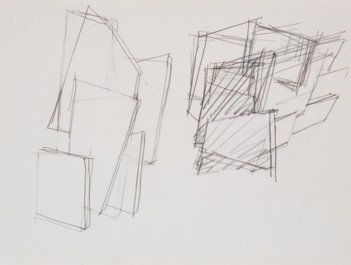 Fritz Wotruba, Skizze zu einer Architektur, 1966, Bleistift auf Papier, Blattmaße: 30 × 40 cm, …