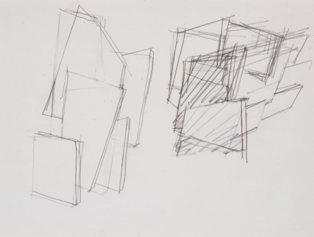 Fritz Wotruba, Skizze zu einer Architektur, 1966, Bleistift auf Papier, Blattmaße: 30 × 40 cm, …