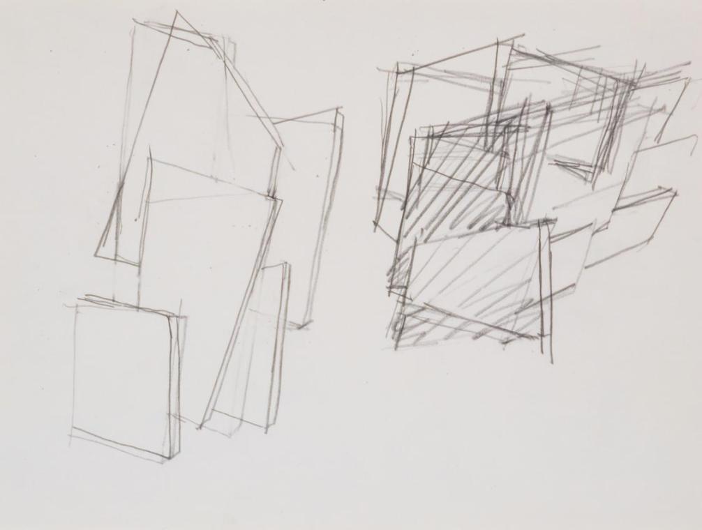 Fritz Wotruba, Skizze zu einer Architektur, 1966, Bleistift auf Papier, Blattmaße: 30 × 40 cm,  ...