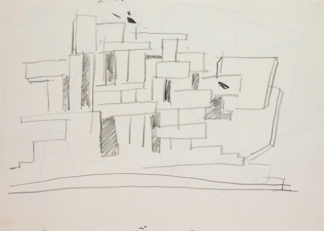 Fritz Wotruba, Skizze zu einer Architektur, 1966, Bleistift auf Papier, Blattmaße: 29,7 × 41,8  ...