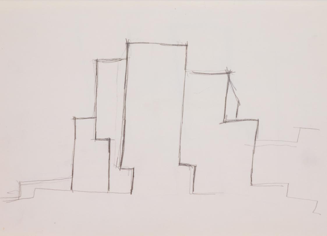 Fritz Wotruba, Skizze zu einer Architektur, 1966, Bleistift auf Papier, Blattmaße: 29,7 × 41,8  ...