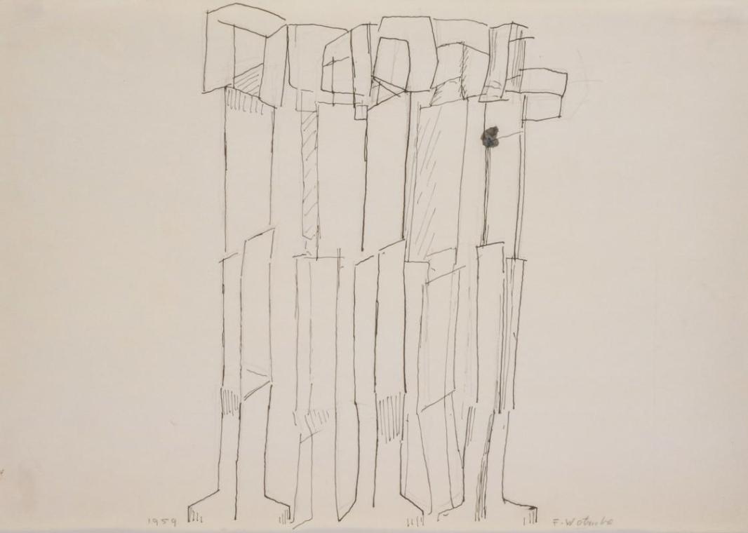 Fritz Wotruba, Fünf Figuren, 1959, Bleistift, Tusche, Feder auf Papier, Blattmaße: 29,5 × 42 cm ...