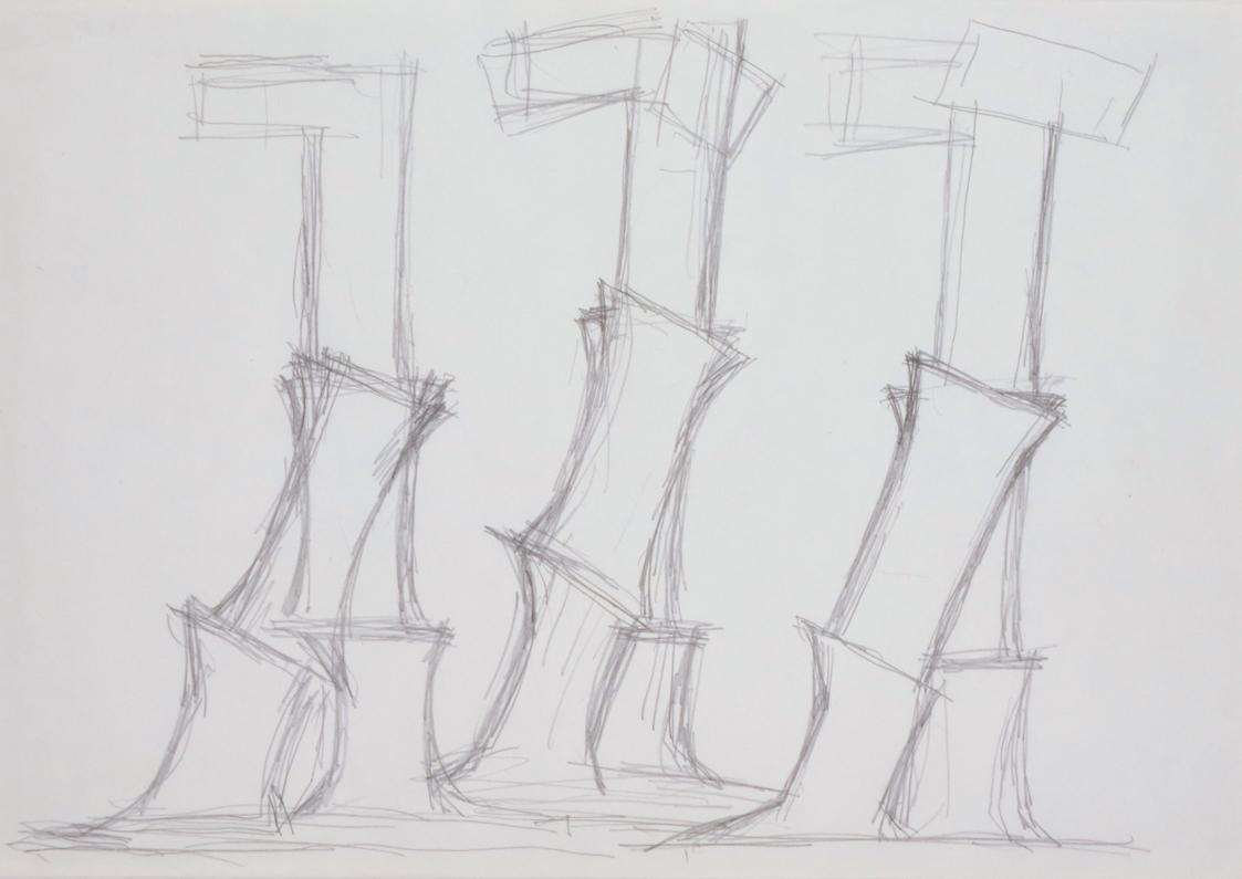 Fritz Wotruba, Drei Torsi, schreitend, 1971, Bleistift auf Papier, Blattmaße: 34 × 49 cm, Belve…