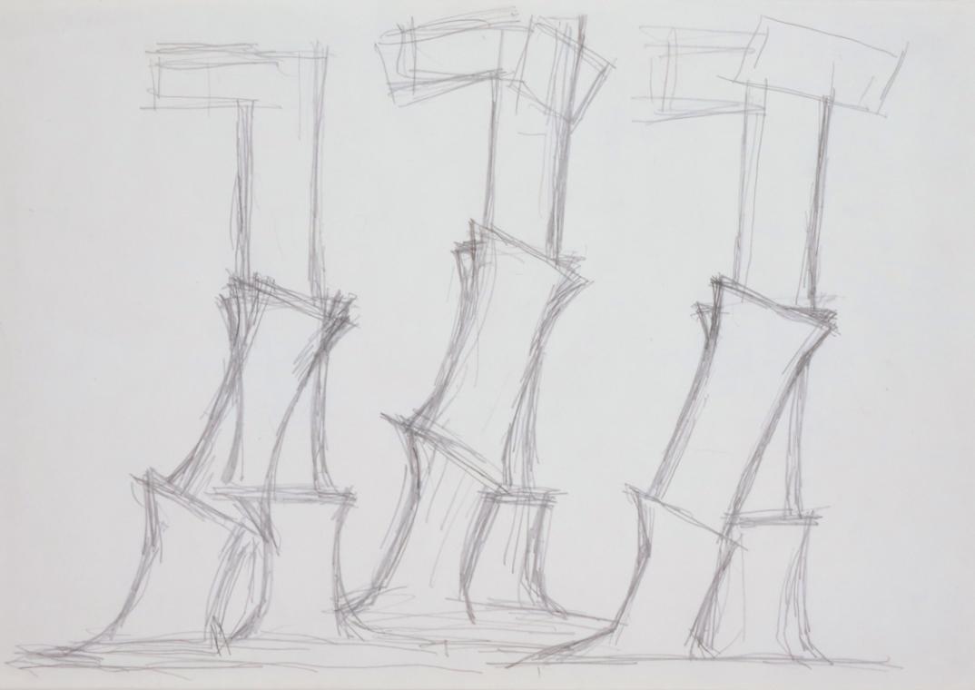 Fritz Wotruba, Drei Torsi, schreitend, 1971, Bleistift auf Papier, Blattmaße: 34 × 49 cm, Belve…