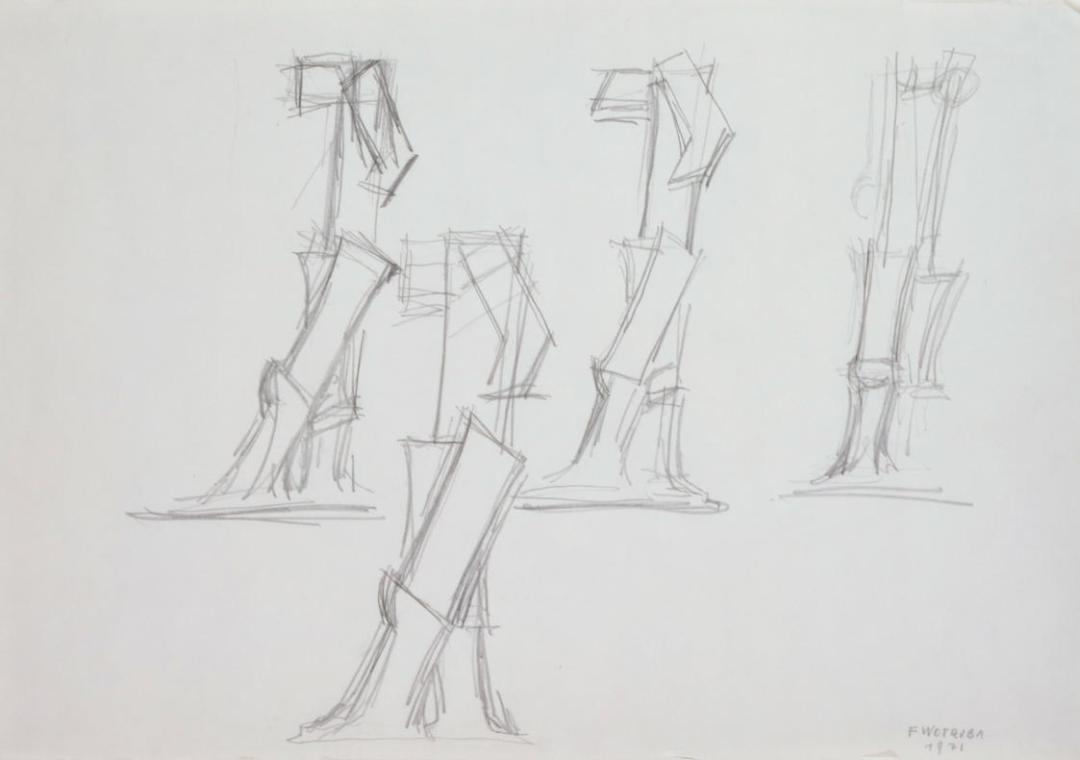 Fritz Wotruba, Vier Torsi, schreitend, 1971, Bleistift auf Papier, Blattmaße: 34 × 48,6 cm, Bel…