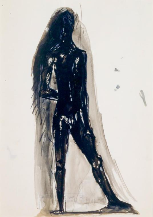 Fritz Wotruba, Stehende Figur, um 1939, Tusche,  Feder, laviert, Aquarell auf Papier, Blattmaße…