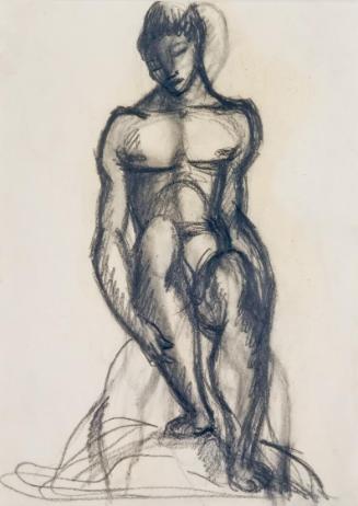 Fritz Wotruba, Männlicher Akt, sitzend, 1928, Graphitstift über Kohle auf Papier, Blattmaße: 31…
