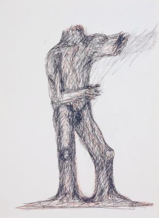 Fritz Wotruba, Torso, 1974/1975, Schwarzer Kugelschreiber, Bleistift und roter Buntstift auf Pa…