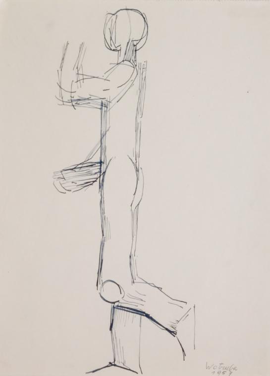 Fritz Wotruba, Gehende Figur, 1957, Tinte, Feder auf Papier, Blattmaße: 28,3 × 20,8 cm, Belvede…