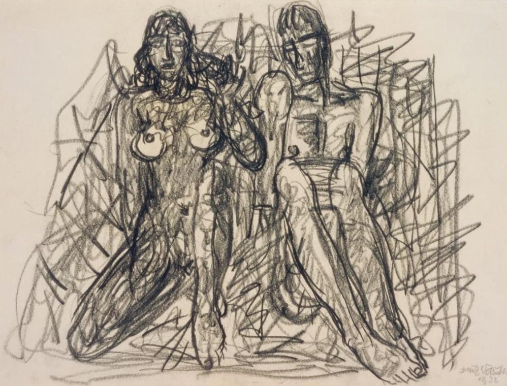 Fritz Wotruba, Mädchen und Jüngling, 1932, Graphitstift auf Papier, Blattmaße: 30 × 39,3 cm, Be ...