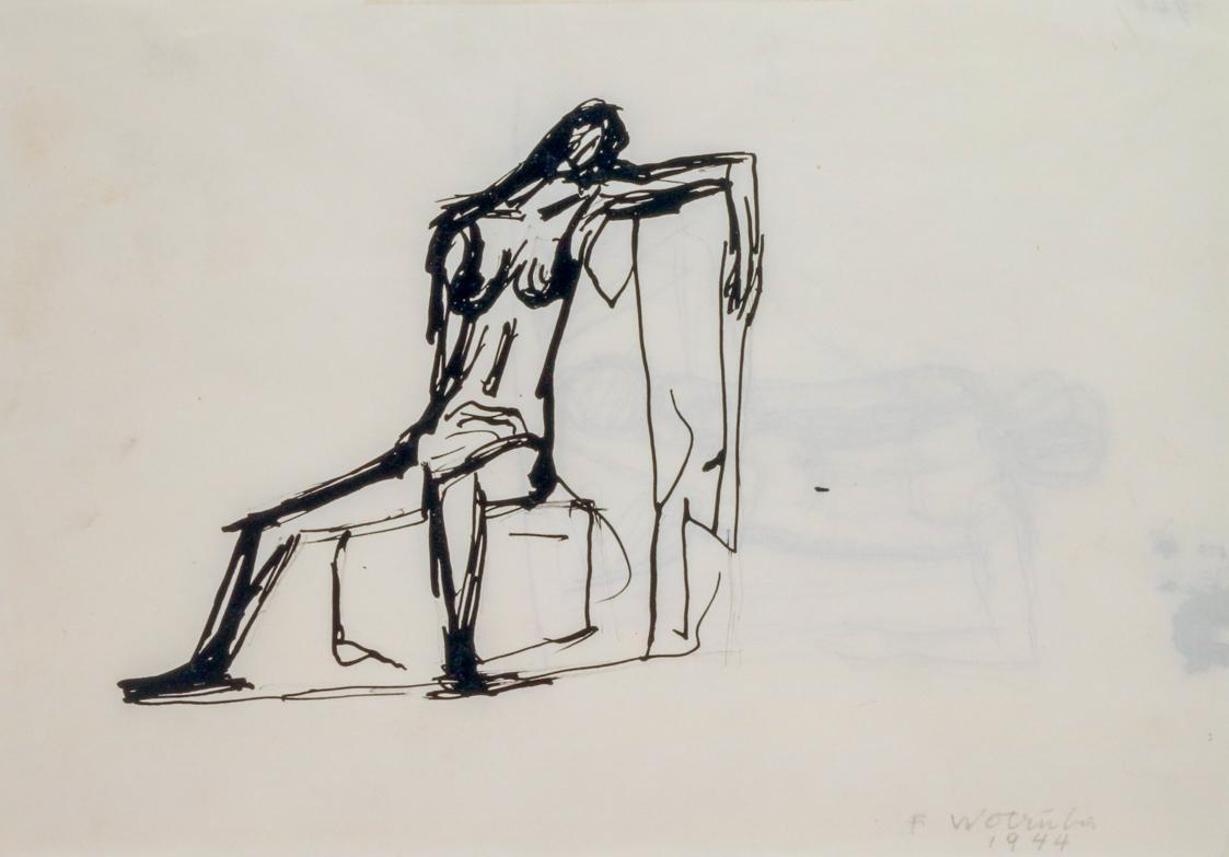 Fritz Wotruba, Sitzende, 1944, Tusche, Feder auf Papier, Blattmaße: 21 × 29,8 cm, Belvedere, Wi…