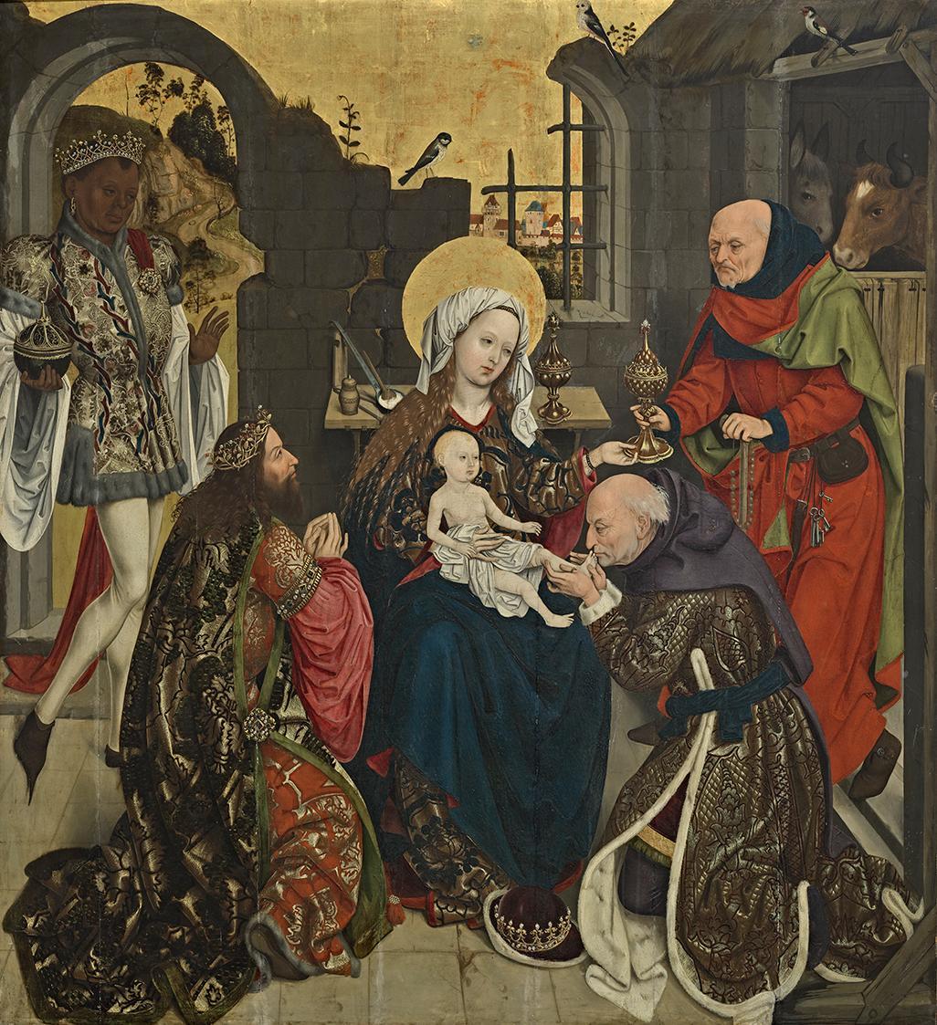 Meister des Schottenaltars, Anbetung der Hl. Drei Könige, um 1470, Malerei auf Eichenholz, 86 x…