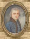 Zuschreibung an Augustin Théodule Ribot, Herrenportait mit blauem Revers, um 1805, Elfenbein, 5…