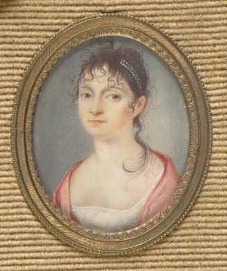 Zuschreibung an Augustin Théodule Ribot, Dame mit Stirnlocken und Locke auf Schulter, um 1805, …