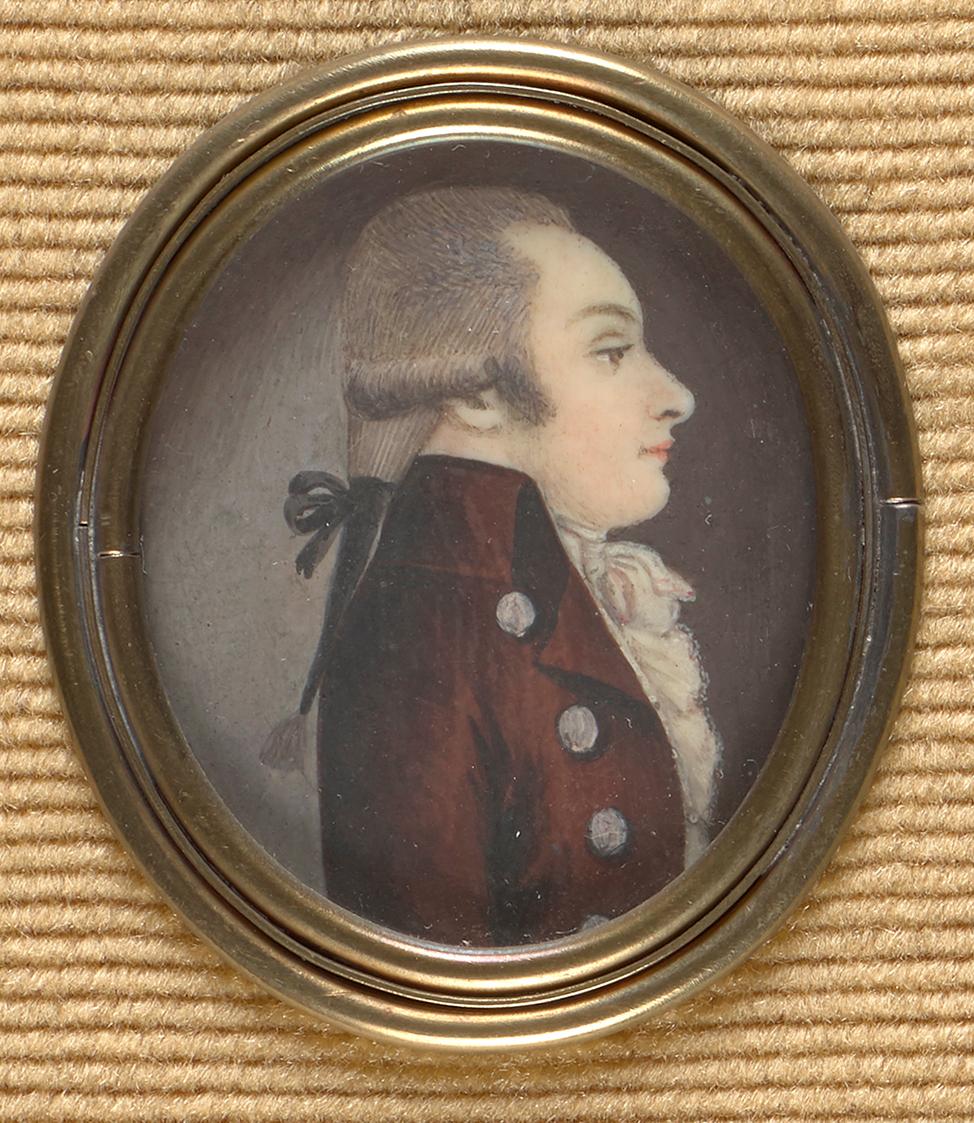Unbekannter Künstler, Herr im Profil (Wolfgang Amadeus Mozart?), um 1780/1790, Elfenbein, 4,2 ×…
