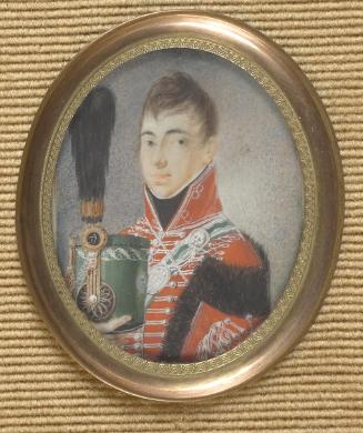 Unbekannter Künstler, Österreichischer Offizier mit Mütze und Federbusch in der Hand, um 1810, …