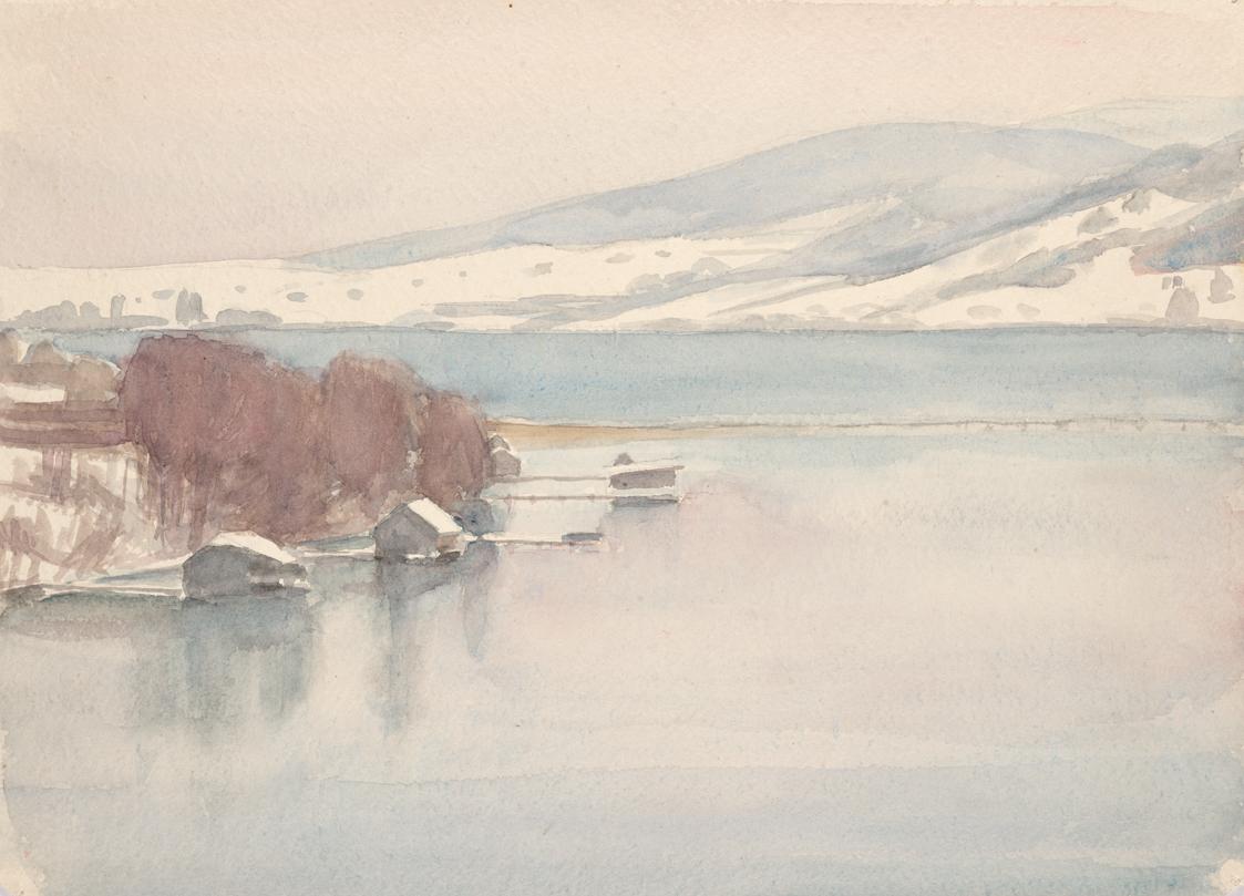 Walther Gamerith, Winterliche Uferlandschaft, undatiert, Aquarell, 29,2 × 40,6 cm, Belvedere, W…
