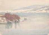 Walther Gamerith, Winterliche Uferlandschaft, undatiert, Aquarell, 29,2 × 40,6 cm, Belvedere, W…