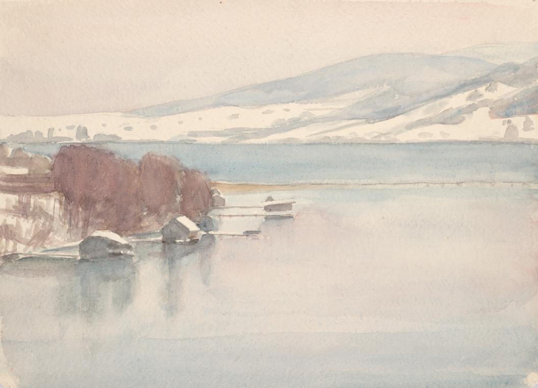Walther Gamerith, Winterliche Uferlandschaft, undatiert, Aquarell, 29,2 × 40,6 cm, Belvedere, W…