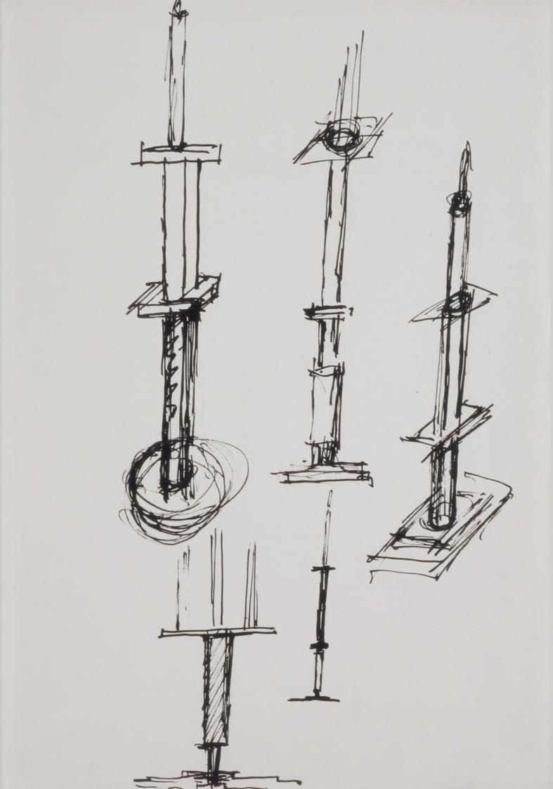 Fritz Wotruba, Skizzen für Kerzenleuchter, 1966, Tusche mit Feder auf Papier, Blattmaße: 41,7 ×…