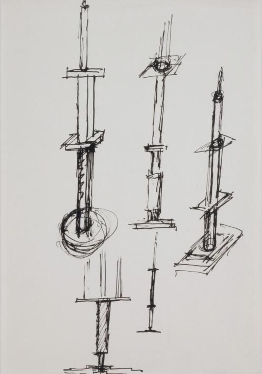 Fritz Wotruba, Skizzen für Kerzenleuchter, 1966, Tusche mit Feder auf Papier, Blattmaße: 41,7 ×…