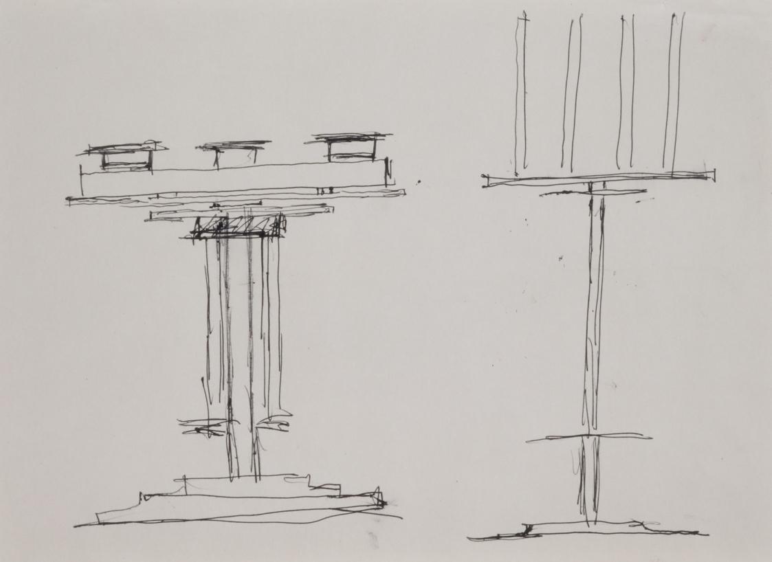 Fritz Wotruba, Entwürfe für Kerzenleuchter, 1966, Tusche mit Feder auf Papier, Blattmaße: 20 × …