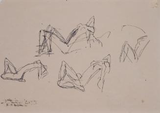 Fritz Wotruba, Zurückgelehnte weibliche Figuren, 1948, Blauer Kugelschreiber auf Papier, Blattm…