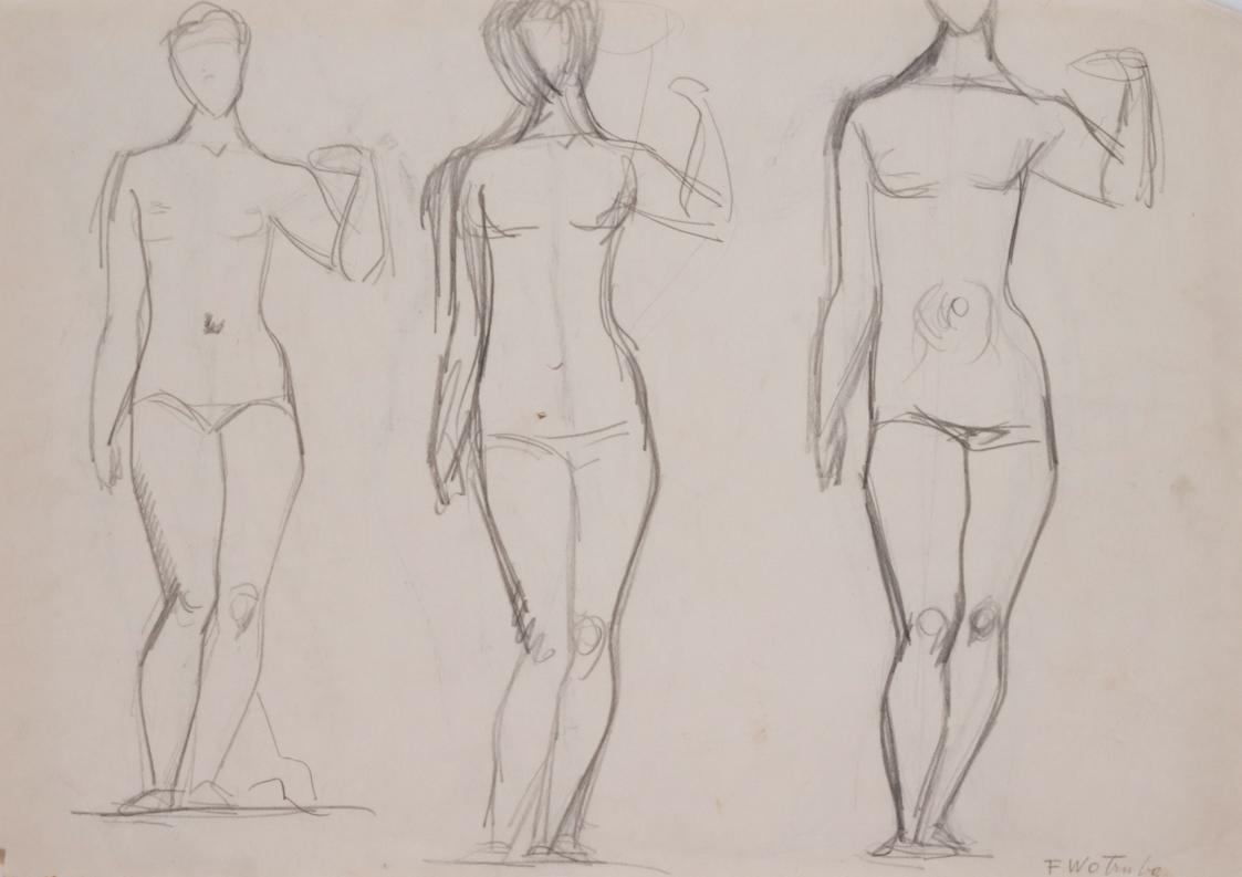 Fritz Wotruba, Drei weibliche Figuren, 1936/1937, Bleistift auf Papier, Blattmaße: 29,8 × 42,2 …