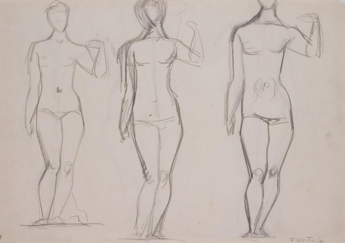 Fritz Wotruba, Drei weibliche Figuren, 1936/1937, Bleistift auf Papier, Blattmaße: 29,8 × 42,2  ...