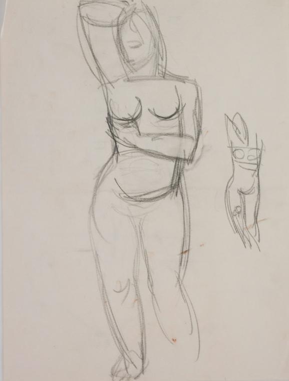 Fritz Wotruba, Stehende weibliche Figuren, 1936/1937, Bleistift auf Papier, Blattmaße: 39,8 × 3…