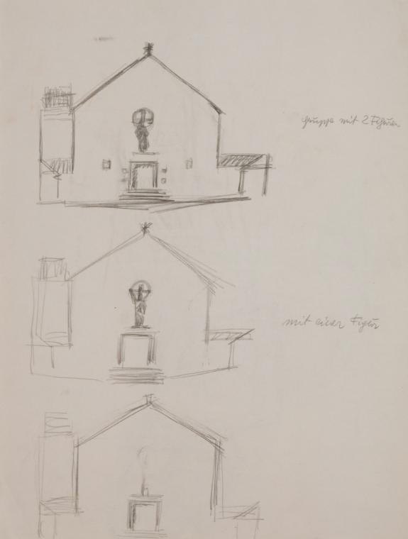 Fritz Wotruba, Skizzen für die plastische Ausstattung einer Kirche, 1930–1933, Bleistift auf Pa…