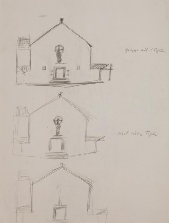 Fritz Wotruba, Skizzen für die plastische Ausstattung einer Kirche, 1930–1933, Bleistift auf Pa ...