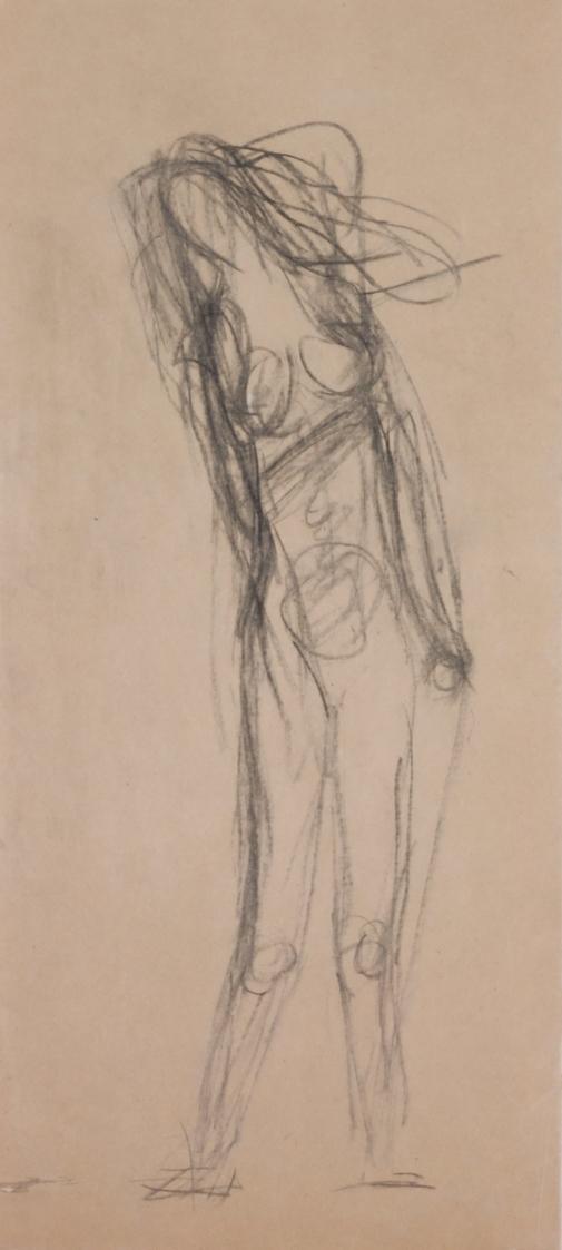 Fritz Wotruba, Stehende weibliche Figur, undatiert, Kohlenstift auf Papier, Blattmaße: 56,3 × 2 ...