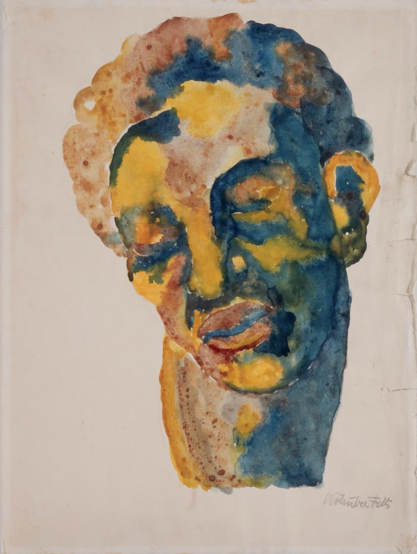 Fritz Wotruba, Kopf, 1927, Aquarell über Bleistift auf Papier, Blattmaße: 48,2 × 35,8 cm, Belve…