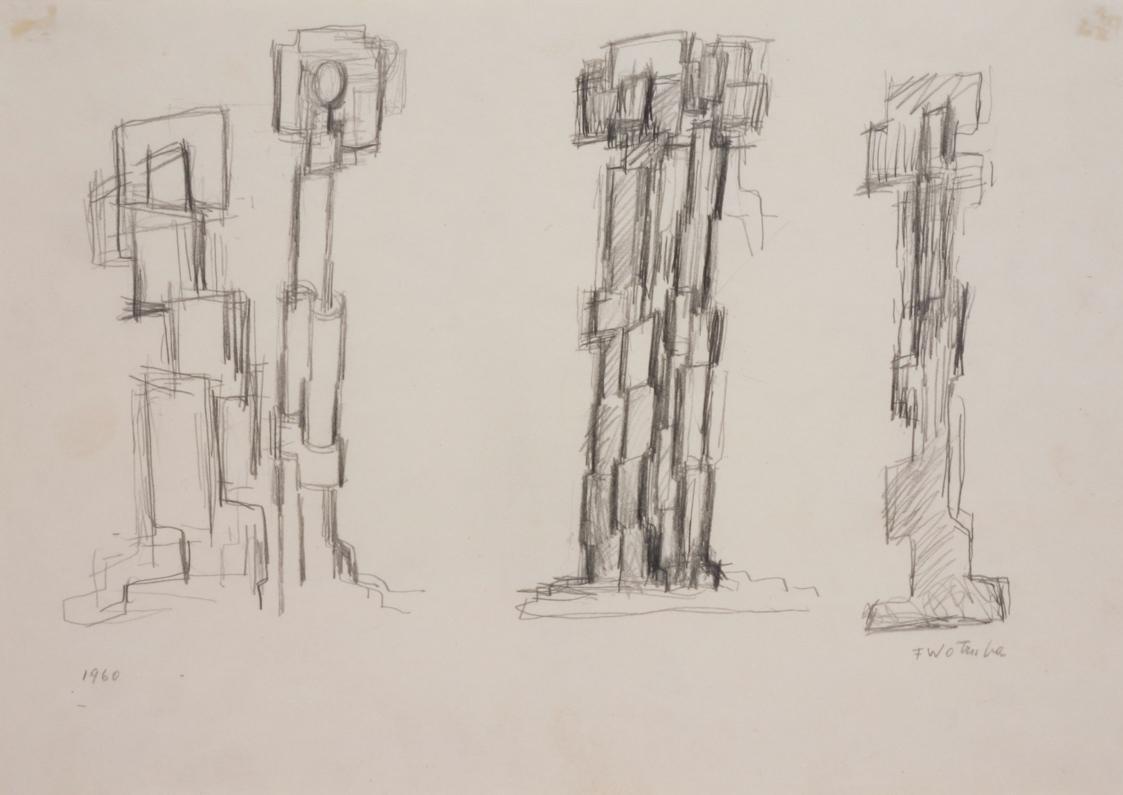 Fritz Wotruba, Figuren, 1960, Bleistift auf Papier, Blattmaße: 29,6 × 42 cm, Belvedere, Wien, I ...