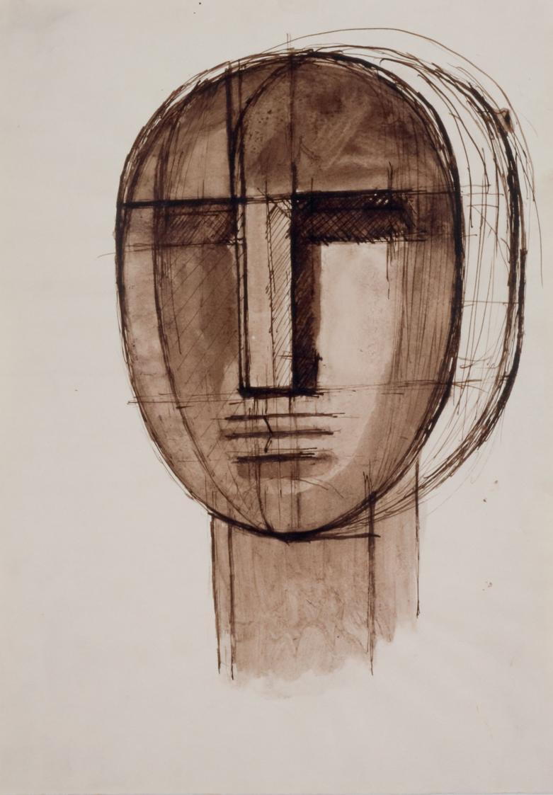 Fritz Wotruba, Kopf, 1955–1956, Tusche mit Sepia mit Feder und Pinsel, 
aquarelliert, auf Papie…
