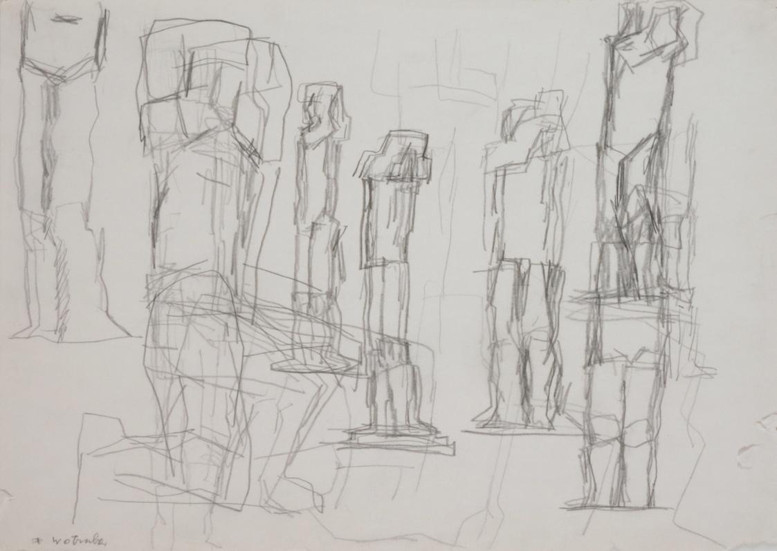 Fritz Wotruba, Figuren, 1963, Bleistift auf Papier, Blattmaße: 29,6 × 41,8 cm, Belvedere, Wien,…