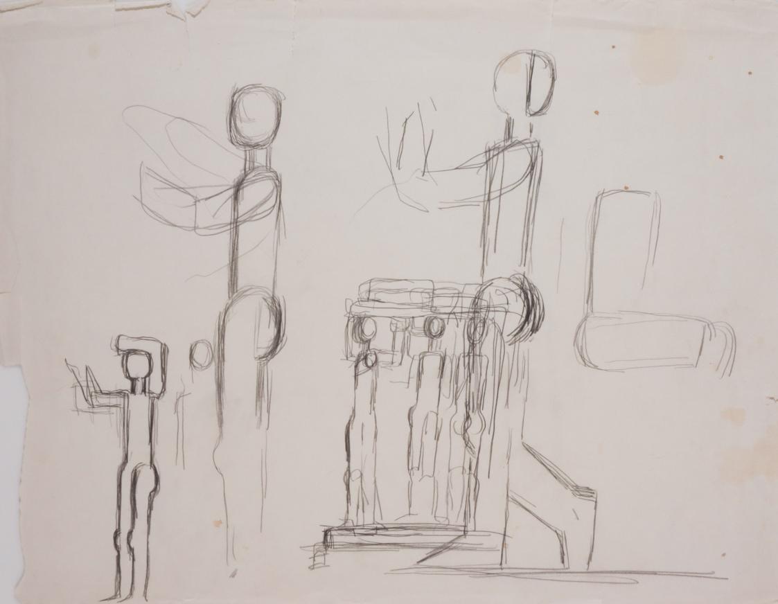 Fritz Wotruba, Figuren. Skizzen für ein Relief, 1957, Bleistift auf Papier, Blattmaße: 49,2 × 6…