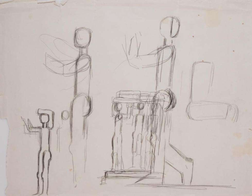 Fritz Wotruba, Figuren. Skizzen für ein Relief, 1957, Bleistift auf Papier, Blattmaße: 49,2 × 6…