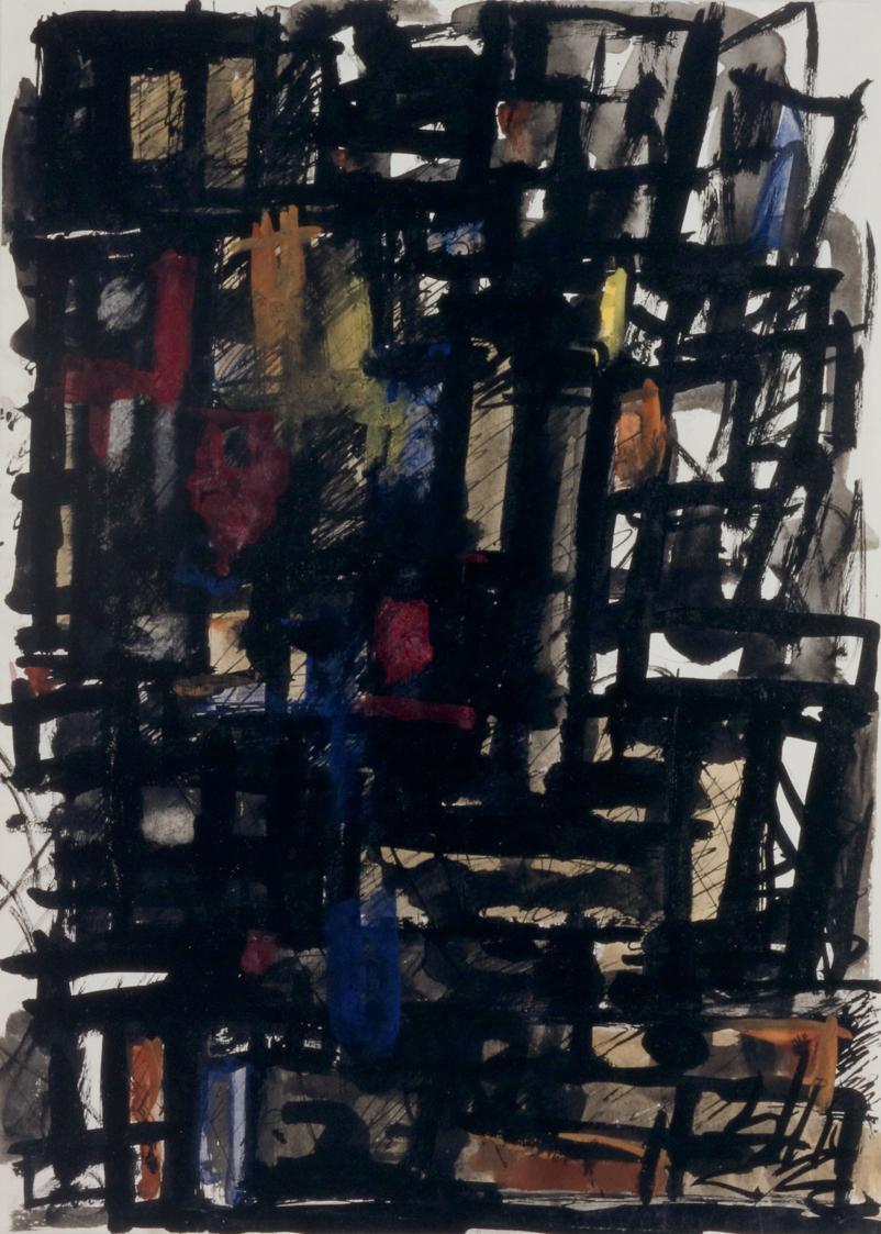 Fritz Wotruba, Figur, 1965, Tusche mit Feder, Aquarell auf Papier, Blattmaße: 41,4 × 29,8 cm, B…