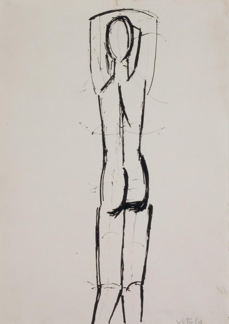 Fritz Wotruba, Figur, undatiert, Tusche mit Feder auf Papier, Blattmaße: 42,1 × 29,8 cm, Belved ...