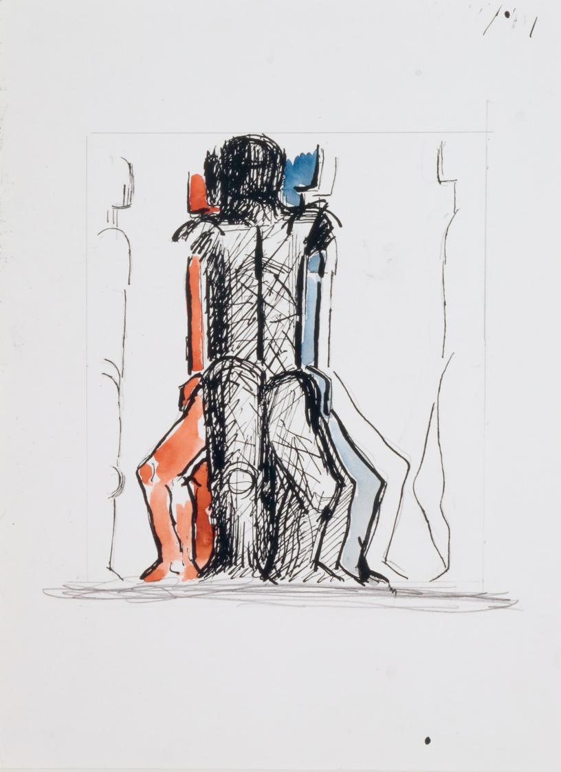 Fritz Wotruba, Entwurf für Sondermarke "30 Jahre Zweite Republik", 1974, Bleistift, Tusche mit …